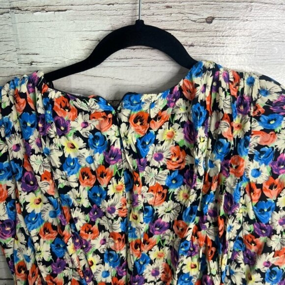 Zara Orange and Blue Puff Sleeve Bodycon Dress floral size xs - Picture 7 of 9